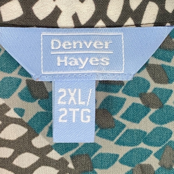 Denver Hayes Top Womens 2X Green Black Button Up Top 3/4 Sleeve Pleated Stretchy - Picture 6 of 12